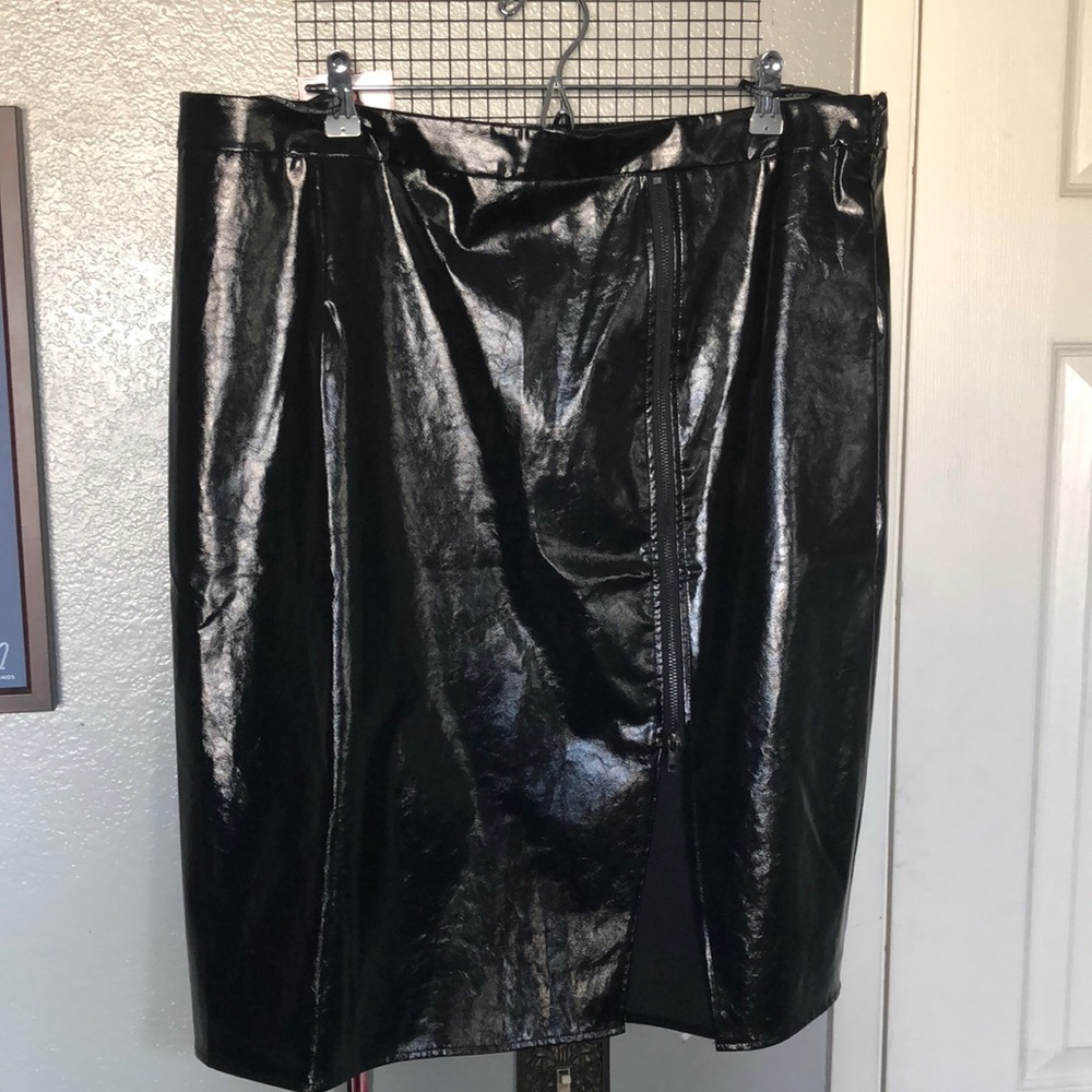Knee Length Black Faux Leather Skirt